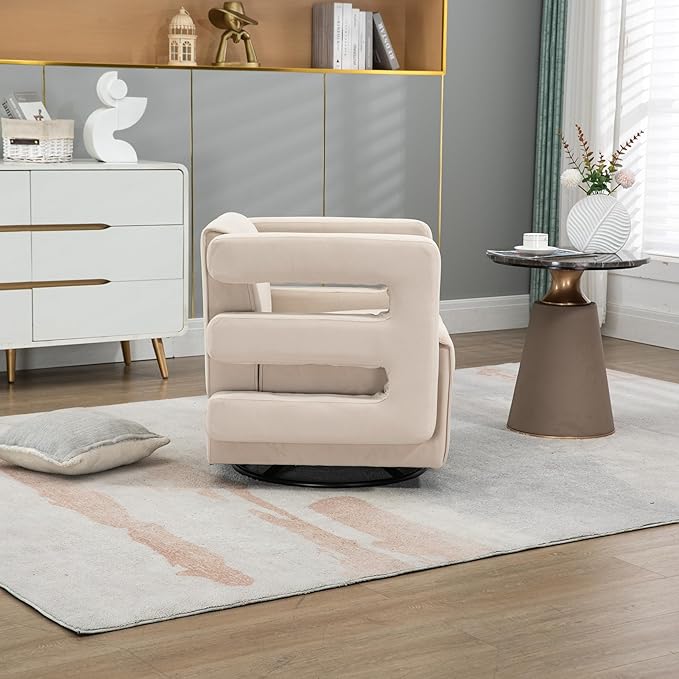 Generic House Hold Upholstered Tufted Living Room Chair Textured Velvet Fabric Accent Chair with Metal Stand Beige