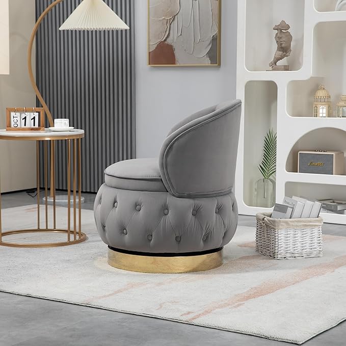 360 Degree Swivel Cuddle Barrel Accent Storage Chairs Round Armchairs with Wide Upholstered Fluffy Velvet Fabric Chair for Living Room Bedroom Office Waiting Rooms