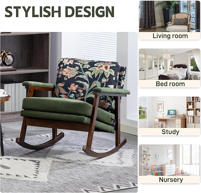 WakZero Accent Chair Comfy Rocking Nursery Armchair Glider Rocker Mid Century Modern Accent Chairs Upholstered for Living Room/Bedroom