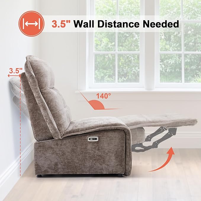 MCombo Wall Hugger Armless Power Recliner Chair with USB Ports 29.5 Extra Wide Seat Oversized Fabric Powered Reclining Sofa for Living Room Small Space ALR01
