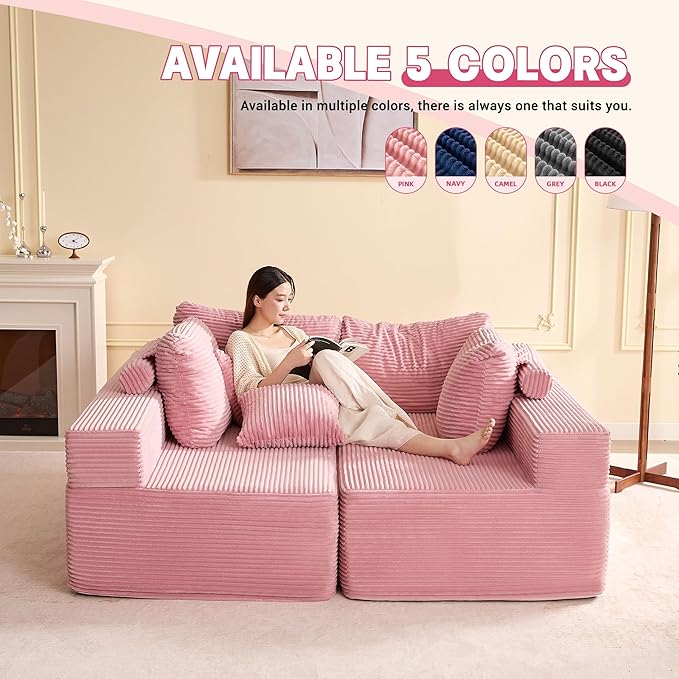 138 Modular Sofa Memory Foam Sectional Couches for Living Room Set of Sleeper Sofa Bed Corduroy Pink
