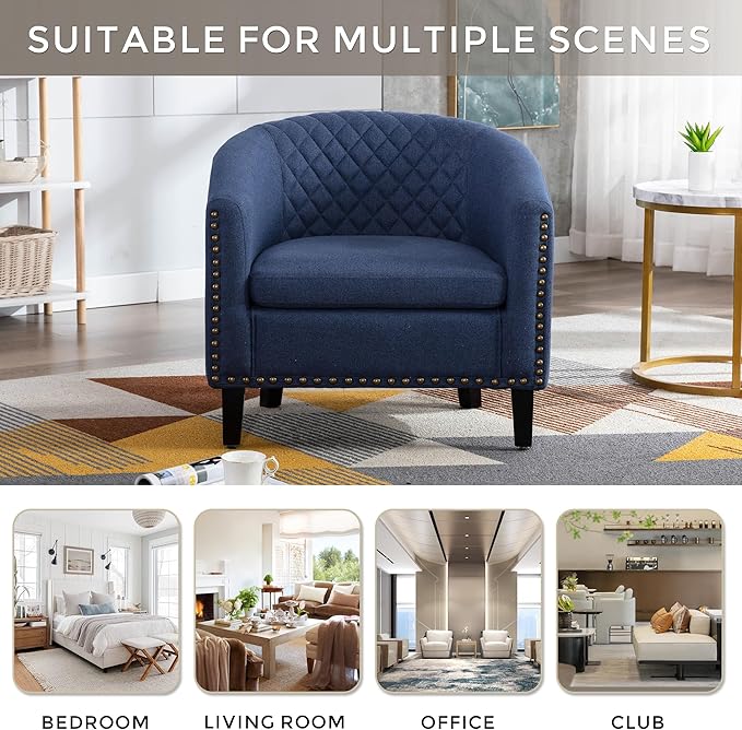 Barrel Chairs with Soft Padded Armrest Club Chairs with Nailheads and Solid Wood Legs for Living Room Bedroom Waiting Room (Linen)