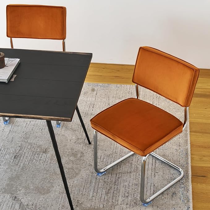 Orange Velvet Dining ChairsMid Century Morden Dining Chairs Minimalistic Style Kitchen &amp Dining Room Chairs Upholstered Comfort Chairs with Chrome Metal Legs Set of 2