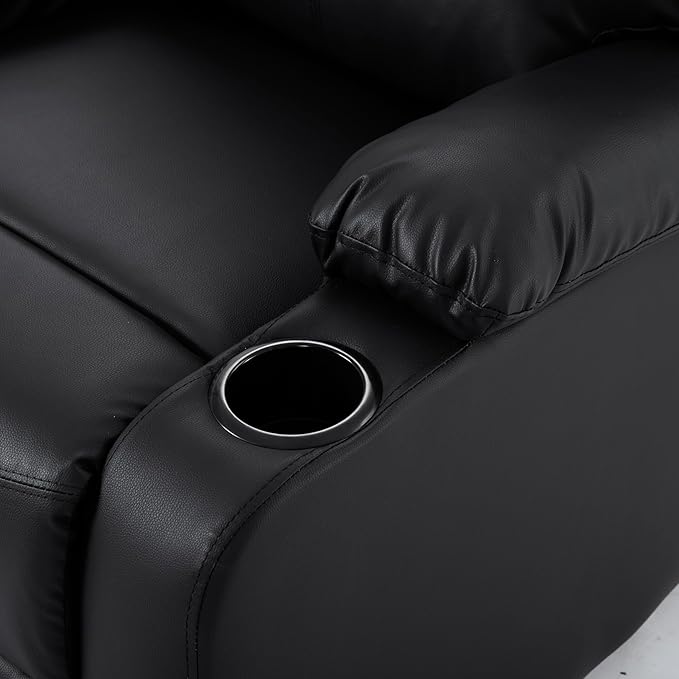 Recliner Chair Oversized Reclining Chair with Phone Holder &amp 2 Cup Holders Leather Wide Rocker Chair for Adults Single Reclining Sofa Recliner for Living Room Office Theater Seating