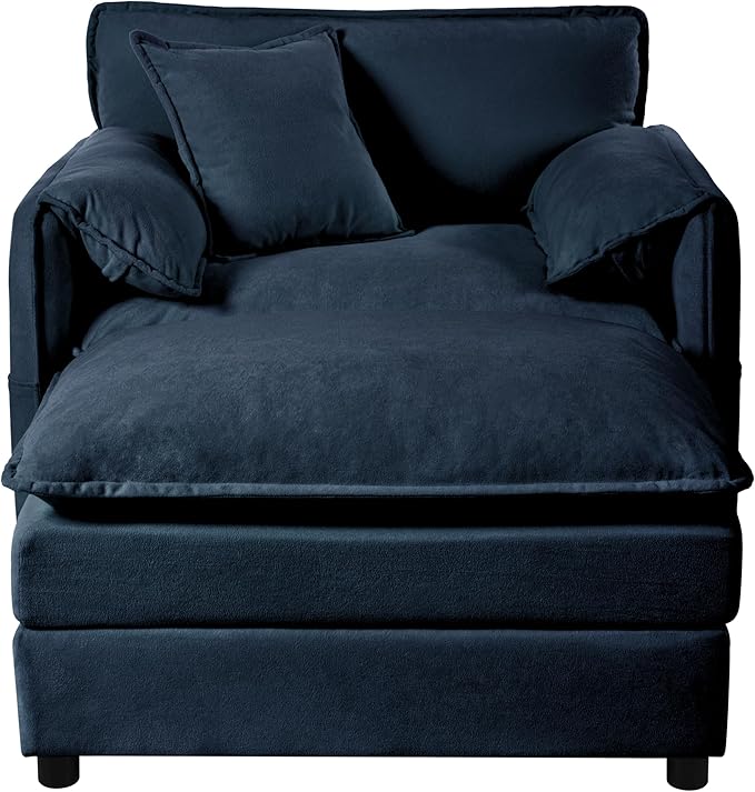 Recliner Chair with Movable OttomanSoft Chenille Upholstered Indoor Lounge Chair with Pillow for Living Room Bedroom Office (57.48 Blue)
