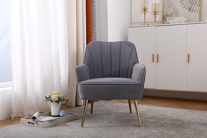 29 Sturdy Wood Frame Modern Mid-Century Accent Armchair Oversized Accent Chair with Foam Filling Mid-Century Modern Chair with 10-Minute Assembly for Living Room Grey