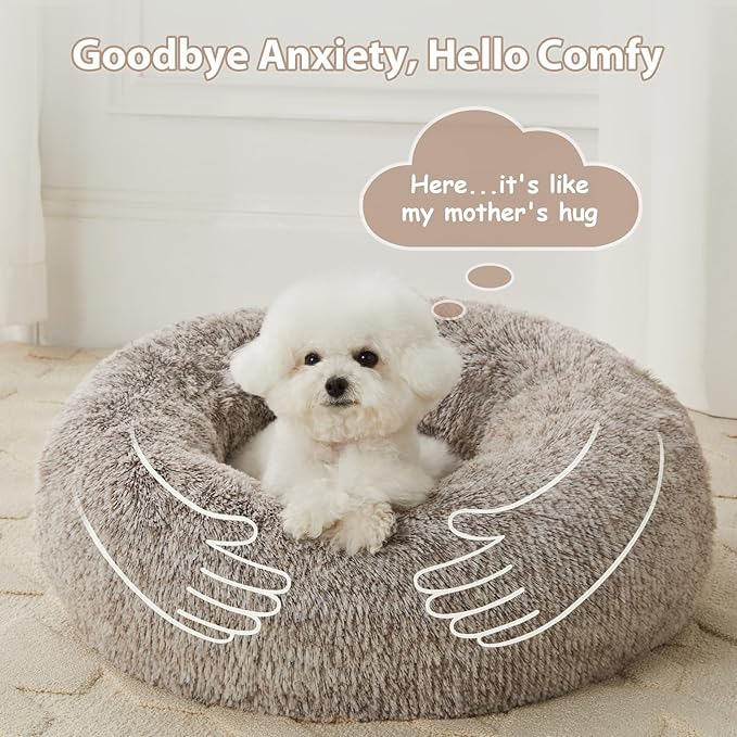 WNPETHOME Calming Dog Beds for Large Dogs Anti-Anxiety Donut Large pet Bed Fluffy Faux Fur Plush Dog BedWarming Cozy Soft Round Lagre Pet Beds for Jumbo Dogs Cat Cuddler Cushion Pad