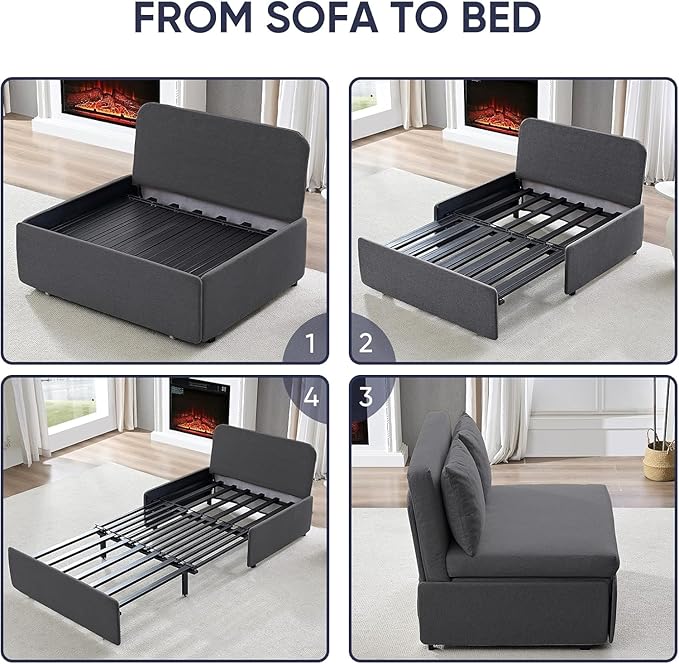 ijuicy 3 in 1 Twin Sleeper Sofa with Pullout Bed Linen Pull Out Sofa Bed Convertible Loveseat Couch Beds with Pillows and Tri-fold Mattress for Small Space Apartment Dark Grey