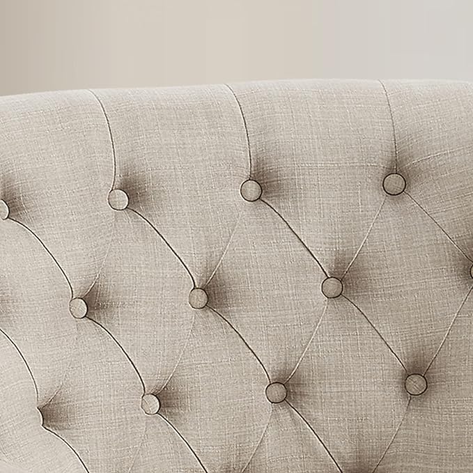 Rosevera Accent Chair and Ottoman Set - Button Tufted Armchair for Living Room Bedroom Reading - Mid-Century Modern Lounge Chair Set - Beige