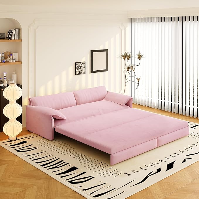 66 Convertible Queen Size Sleeper Sofa Couch Bed Pull Out Sleeper Sofabed for Living Room 3 in 1 Multi-Functional Oversized Cloud Futon Loveseat Recliner Lounge Chaise w/Side StorageSoft Armrest