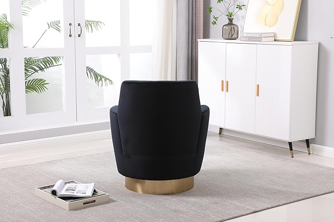 Velvet Swivel Accent Chair Set of 2 Upholstered Barrel Chair with Golden Base Comfy Round Boucle Chair 360° Swivel Armchair for Living Room Bedroom Lounge Office Nursery Sillas Para SalaBlack
