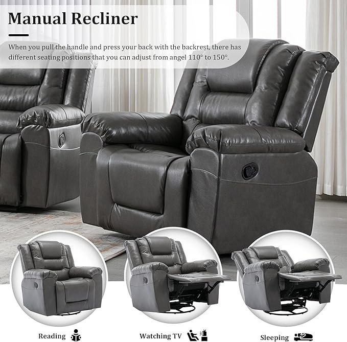 Leather Recliner Chair with Adjustable Backrest Modern Home Theater Seating for Living Room Bedroom Home TheaterRV(Grey)