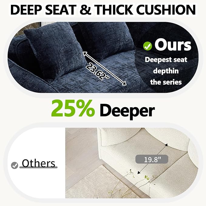 67 Curved Loveseat Sofa with 2 Pillows Modern Boneless Couch in a Box Small Cloud Loveseat for Bedroom Small Space Apartment Living Room Memory Foam Chenille No Assembly (Blue)