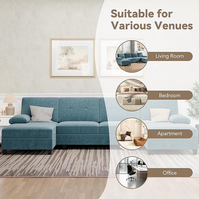 Walsunny Sectional Couches for Living Room Convertible U-Shaped Sofa Couch with Double Chaise 4 Seat Sofa Set Modular Sofa Couch for Apartment New Blue