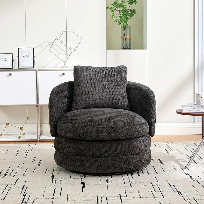 30 W Modern Round Set of 2 Swivel Accent Barrel Chair No Assembly Comfy Chenille Upholstered Cozy Armchair for Bedroom Living Room Hotel Club Reading Room (Dark Gray 2-Pack)