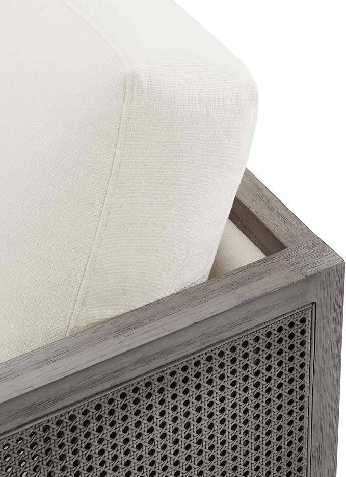 CHITA Swivel Accent Chair Rattan Arm Chair for Living Room and Bedroom Fully Assembled Cream Fabric with Grey Frame