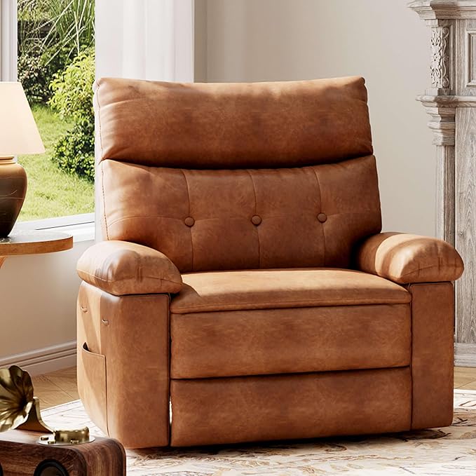 GarveeHome Oversized Recliner Chair 27 Extra Wide Manual Recliner with Heat and Massage 400lbs Heavy Duty PU Leather Single Sofa Large Lazy Chair for Big and Tall Adults Living Room &amp Bedroom