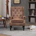 Brown Leather Accent Chair with High Back Vintage Tufted Wingback Chair with Arms &amp Rivet Upholstered Armchair &amp Single Sofa Chairs for Living Room Bedroom Office Apartment (Dark Brown)