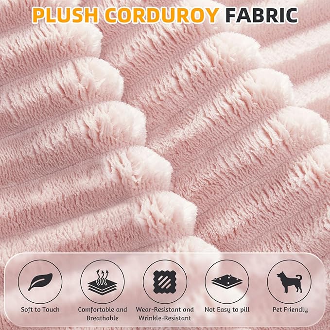 78.7 Convertible Sleeper Sofa Bed with 2 Soft Pillows 2-in-1 Fold Out Couch Upholstered in Luxurious Plush Corduroy Fabric Deep Seat Couch for Living Room Bedroom Guest Room Pink