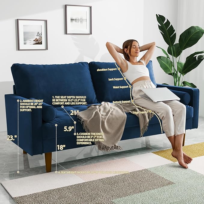 Modern Sofa58 Inch Velvet Couch for Living RoomSpring CushionsEasy Assembly Modern Couches with Throw Pillow for Small Spaces (Space Blue)