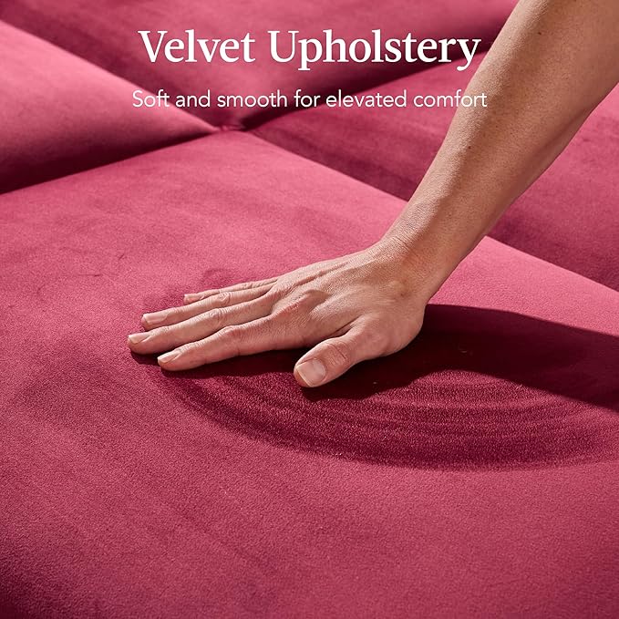 Best Choice Products 77 Mid Century Modern Velvet Loveseat Sofa Couch Convertible Sofa Sleeper Bed w/Real Wood Removable Armrest - Raspberry