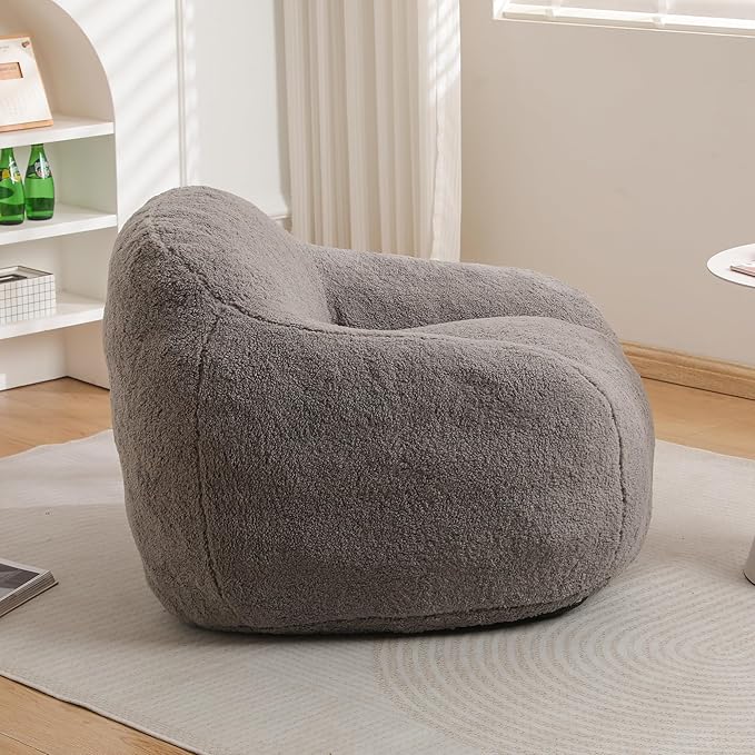 39 Single Armchair Sofa - Comfy Memory Foam &amp Soft Faux Fur | Modern Minimalist Design with Ergonomic Armrest for Living Room TV WatchingReadingLight Gray