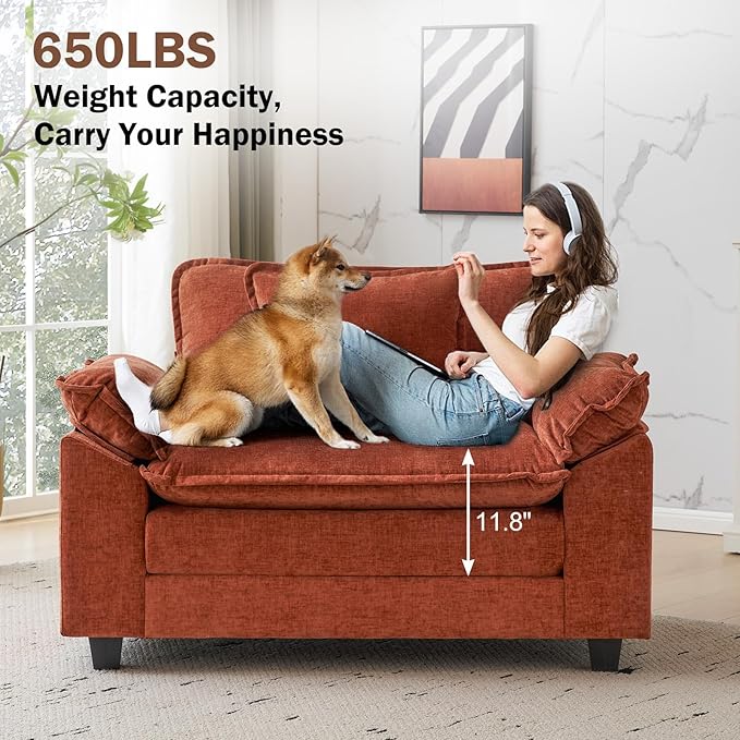CDCASA Oversized Accent Chair Chenille Comfy Cloud Sofa Chair with Large Seat and Upholstered Armrests Modern Extra Wide Armchair Reading Chairs for Bedroom Living RoomTerracotta Orange
