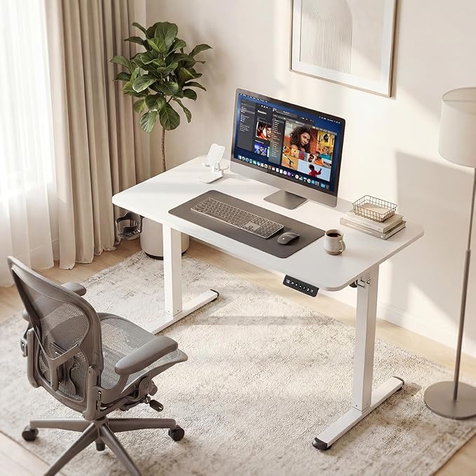 Furmax Electric Standing Desk 40 x 24 Inches Height Adjustable Sit Stand up Desk Memory Preset Computer Home Office Desks with Sturdy Metal Frame Phone Stand Cable Management Hole (White 40'')