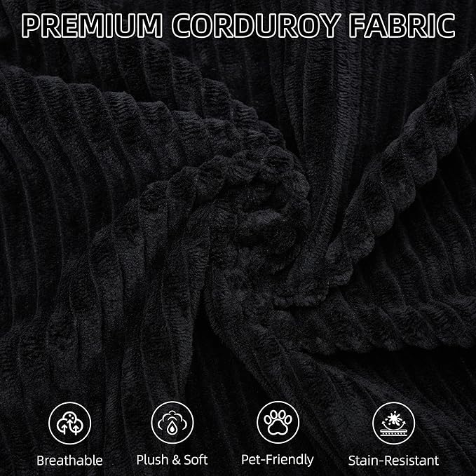 GNIXUU Fold Out Couch 3-in-1 Convertible Futon Sofa Bed with 2 Pillows Corduroy Foldable Floor Chair Boneless Loveseat Couches for Living Room Bedroom Small Spaces Black