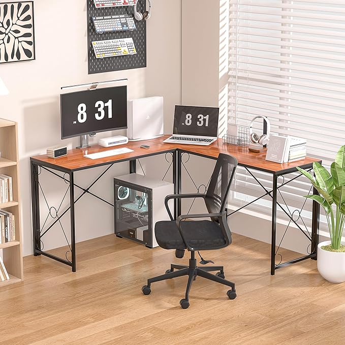 VECELO 39.4 Folding Computer Desk Simple Laptop Table Home Office Workstation for Reading Writing No Assembly Needed Small Space Retro Brown（2pack）