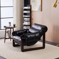 Leather Accent Chair Mid Century Modern Lounge Chair with Removable Armrests Oil Wax Faux Leather Armchair for Living Room Bedroom Office (Antique Black)