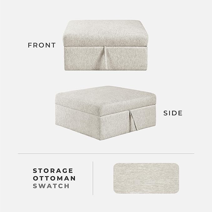 Lexicon 41 W Storage Ottoman with Casters Textured Microfiber Upholstered Square Ottoman Foot Stool Foot Rest for Living Room Module for Sectional Couch No Assembly Required Microfiber Beige