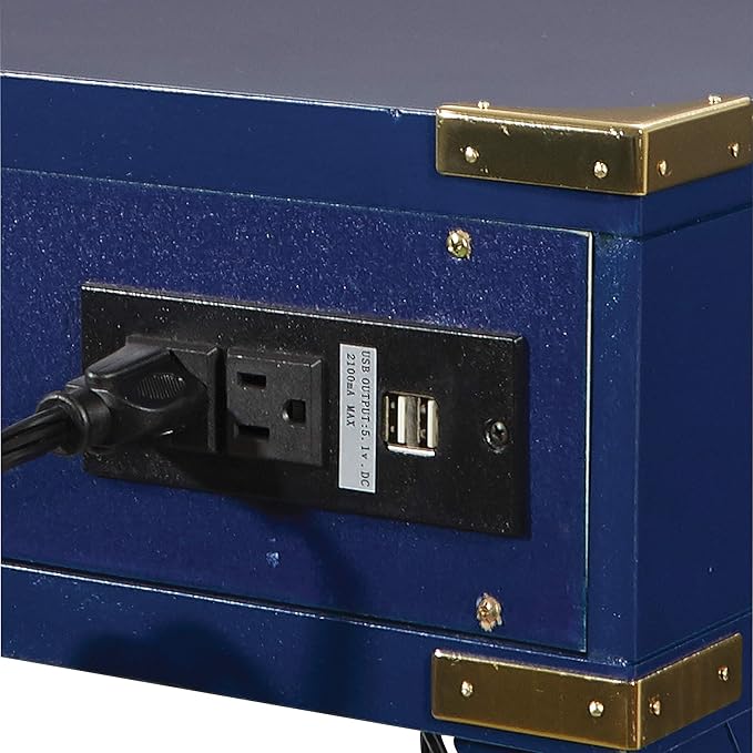 OSP Home Furnishings Wellington 46-Inch Writing Desk with Power Hub and 3 Storage Drawers Lapis Blue