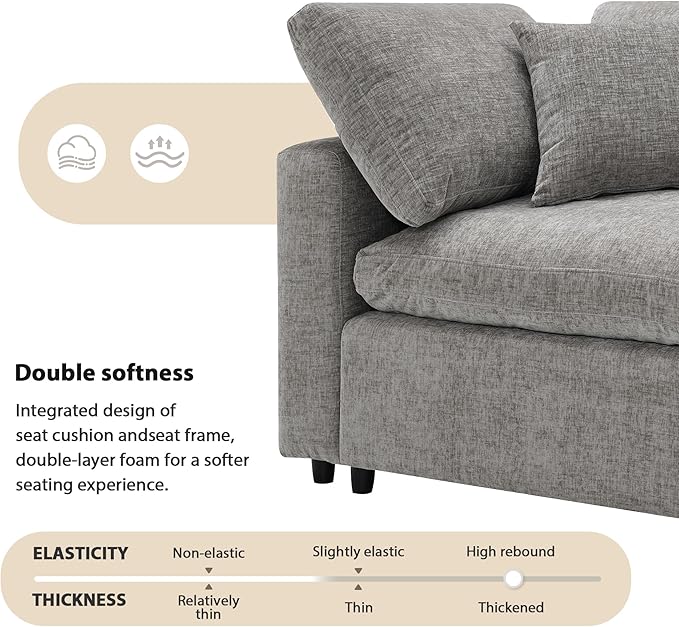 130-Inch Sectional Modular Cloud Sofa Couch Oversized 6 Seat Upholstered Chenille U Shaped Sofa Couches with Movable Ottoman 2 Throw Pillows for Living RoomOffice