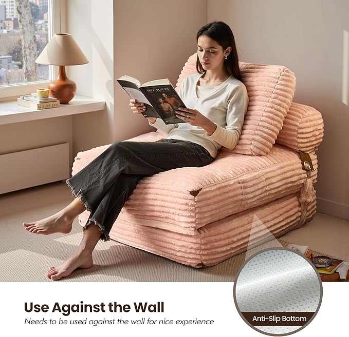 ovios Folding Sofa Bed Foldable Sleeper Chair Floor Futon Comfy Portable Convertible Fold Out Lounge Chairs for Living Room Bedroom Pink