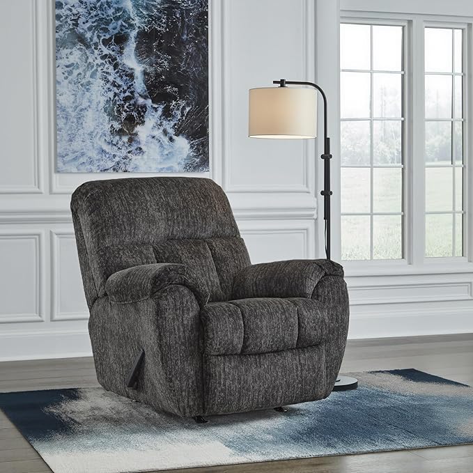 Signature Design by Ashley Rampant Casual Manual Rocker Recliner with Pillow-Top Arms Gray