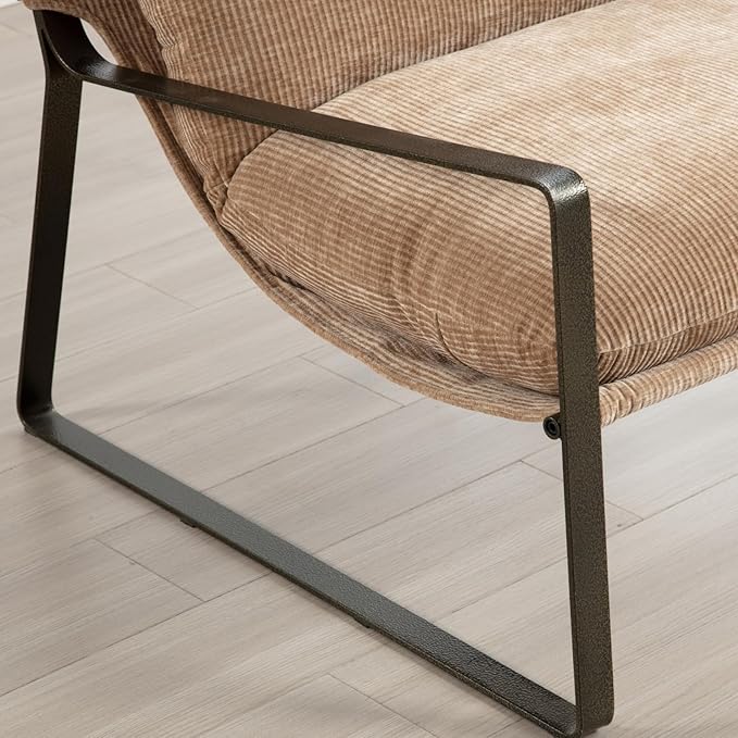 Mid-Century Accent Chair Set of 2 Comfy Chenille Fabric Side Chair with Armrest Upholstered Leisure Chair with Bronze Metal Frame for Living Room Reception Room Khaki