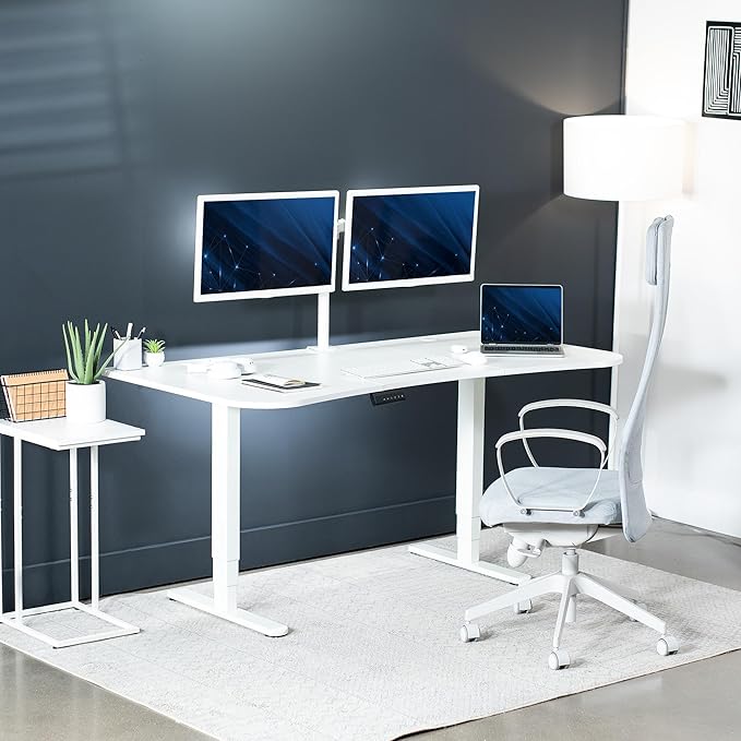 VIVO Electric 63 x 32 in Dual Motor Standing Desk Memory Height Adjustment 2B Series White Top White Frame DESK-KIT-2W1W
