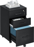 3 Drawers Wooden Locking File Cabinet with Storage Removable File Cabinet for Home OfficeUnder Desk Filing Cabinets(Black)