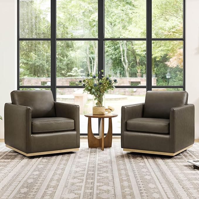 CHITA Genuine Leather Swivel Accent Chair FSC Certified Mid Century Modern Arm Chair for Living Room and Bedroom Fully Assembled Mink Brown