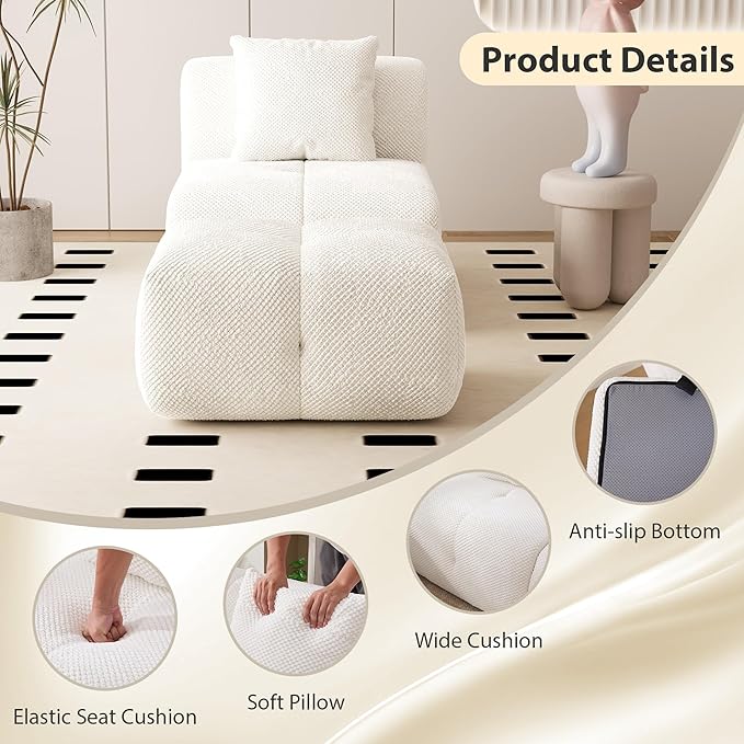 Chifee &amp Vingol 31 Oversized Boneless Single Sofa with Ottoman &amp Pillow Upholstered Reading Couch and Ottoman Set for Living Room Bedroom Reading NookIvory