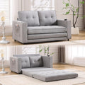 Folding Futon Loveseat Sleeper Sofa Bed with Pullout Couch Bed Comfy Convertible Floor Sofa Bed Cup Holder&amp Side Pockets for Bedroom Living Room Small Space (Light Gray + Cup Holder)