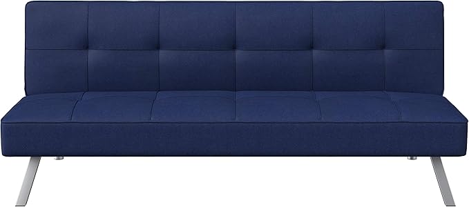 Serta® Rane 66.1 Convertible Futon Sofa Short Twin Size Modern Transitional Tufted Back and Seat Cushion Dream Coil® Comfort Fingerguard® Pinch Point Protection Woven Fabric Navy Blue