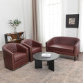 KINWELL 50 Faux Leather Upholstered Loveseat Sofa with 2 Swivel Barrel Accent Chairs Minimalist Comfy 2-Seater Couch and Armchair for Small Spaces Apartment Red
