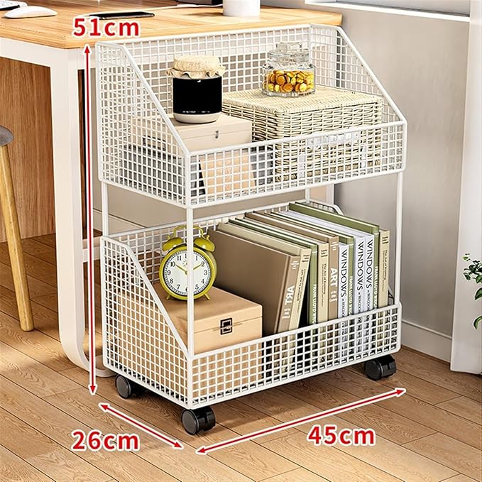 Mobile Filing Cabinet with Wheels Desk Shelf Trolley Book Shelf with Pulley Document Storage Shelf Layered Storage Shelf File Cabinet