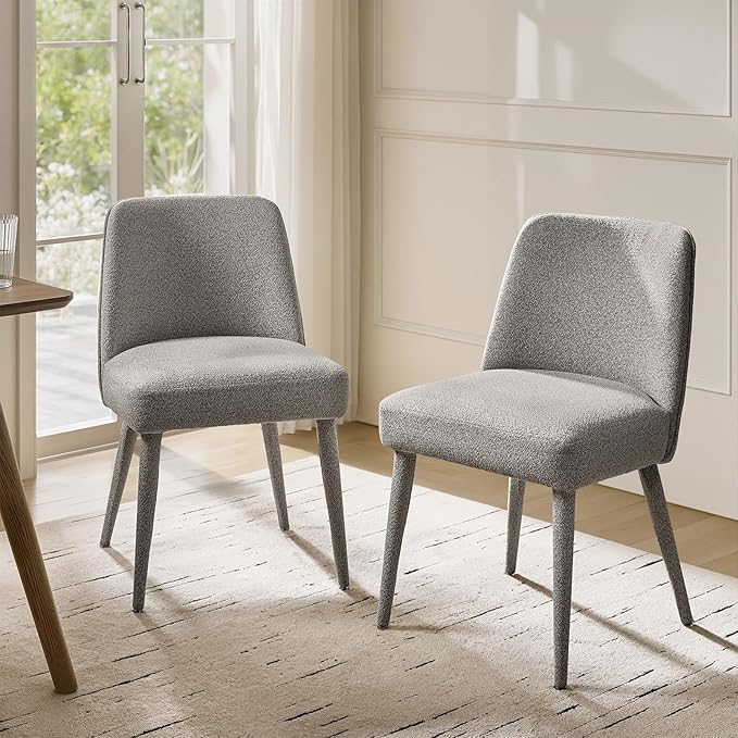 HULALA HOME Modern Dining Chairs Set of 2Gray Fully Chenille Upholstered Dining Room Chairs Set with Foot Peg Solid Wood Frame Armless Kitchen Accent Chairs for Living Room Bedroom Reception