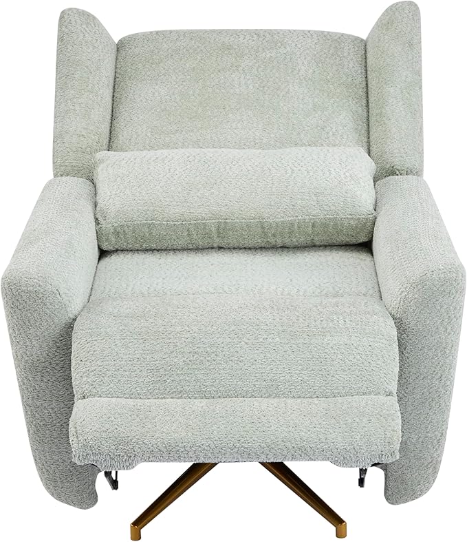 Christopher Knight Home Dolia Boucle Upholstered 360° Swivel Chair Push-Back Power Recliner Chair Iron Recliner Sofa with Rotation Living Room Lounge Sofa Adjustable Backrest Gold+Light Green