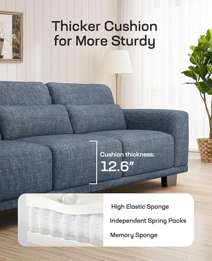 Marsail 40 Inch Single Sofa 1-Seater Modern Comfy Couch with Deep Seats Upholstered Linen Couches for Living Room Bedroom OfficeApartment Blue