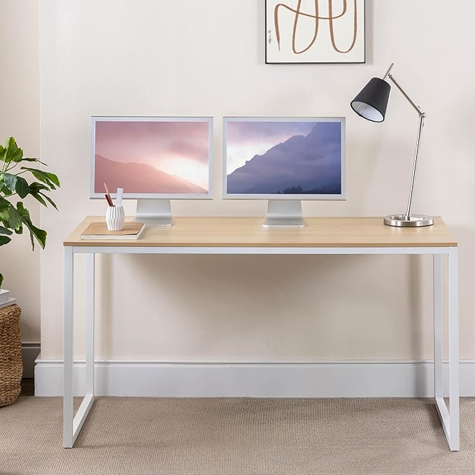 Zinus Jennifer 55 Inch White Frame Desk/Computer Workstation/Office Desk/Dining Table/Easy Assembly Natural