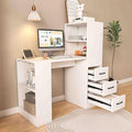 L Shaped Desk with Power Outlets &amp LED Lights Computer Desk with Drawers &amp Bookshelf Modern Corner Desk for Home Office Study Gaming Table Writing Workstation (White-New)